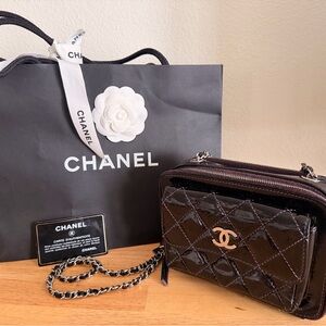 Chanel Black with Purple Stitching Patent Quilted Crossbody Bag